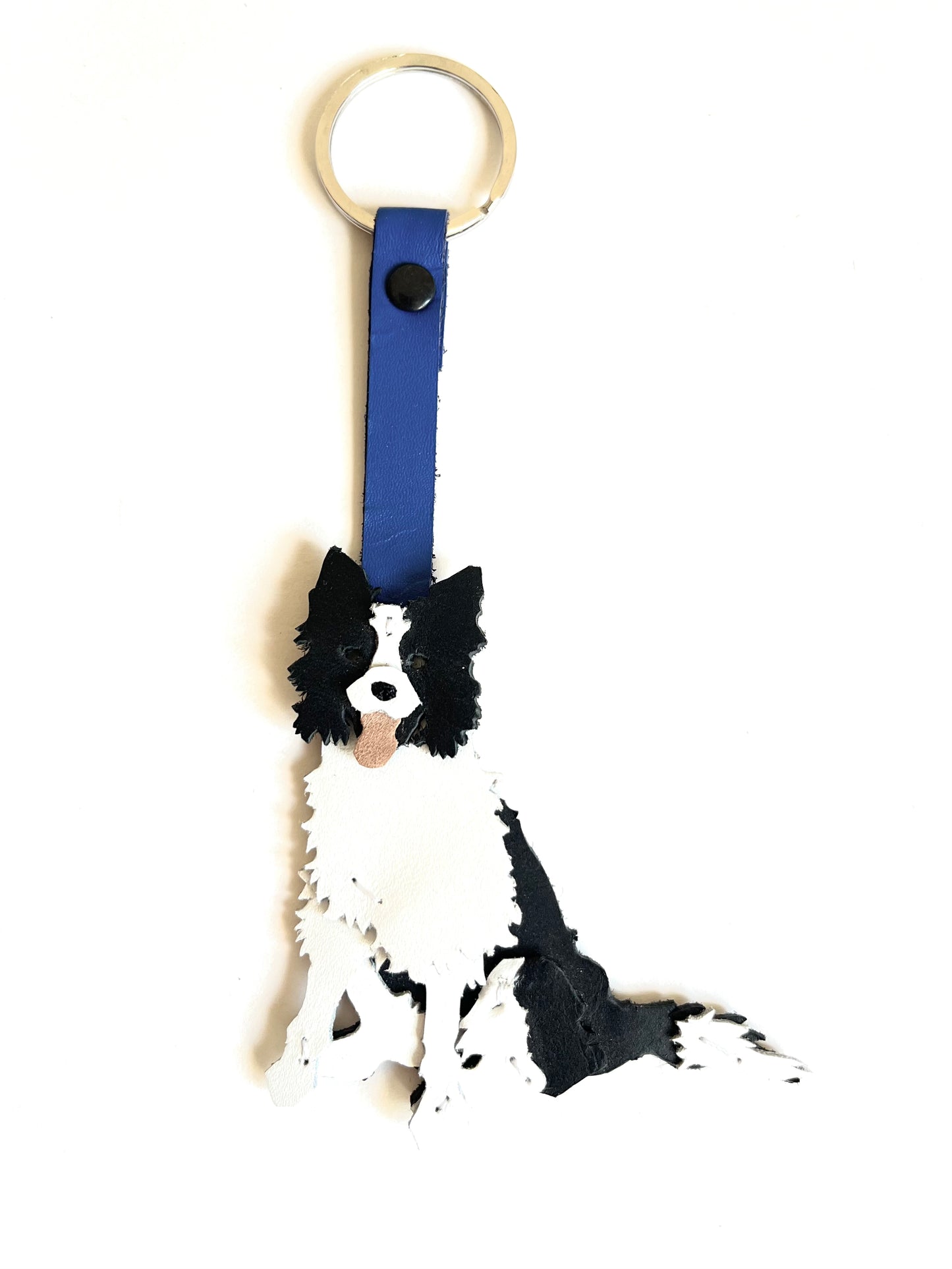 Llavero de Border Collie correa azul